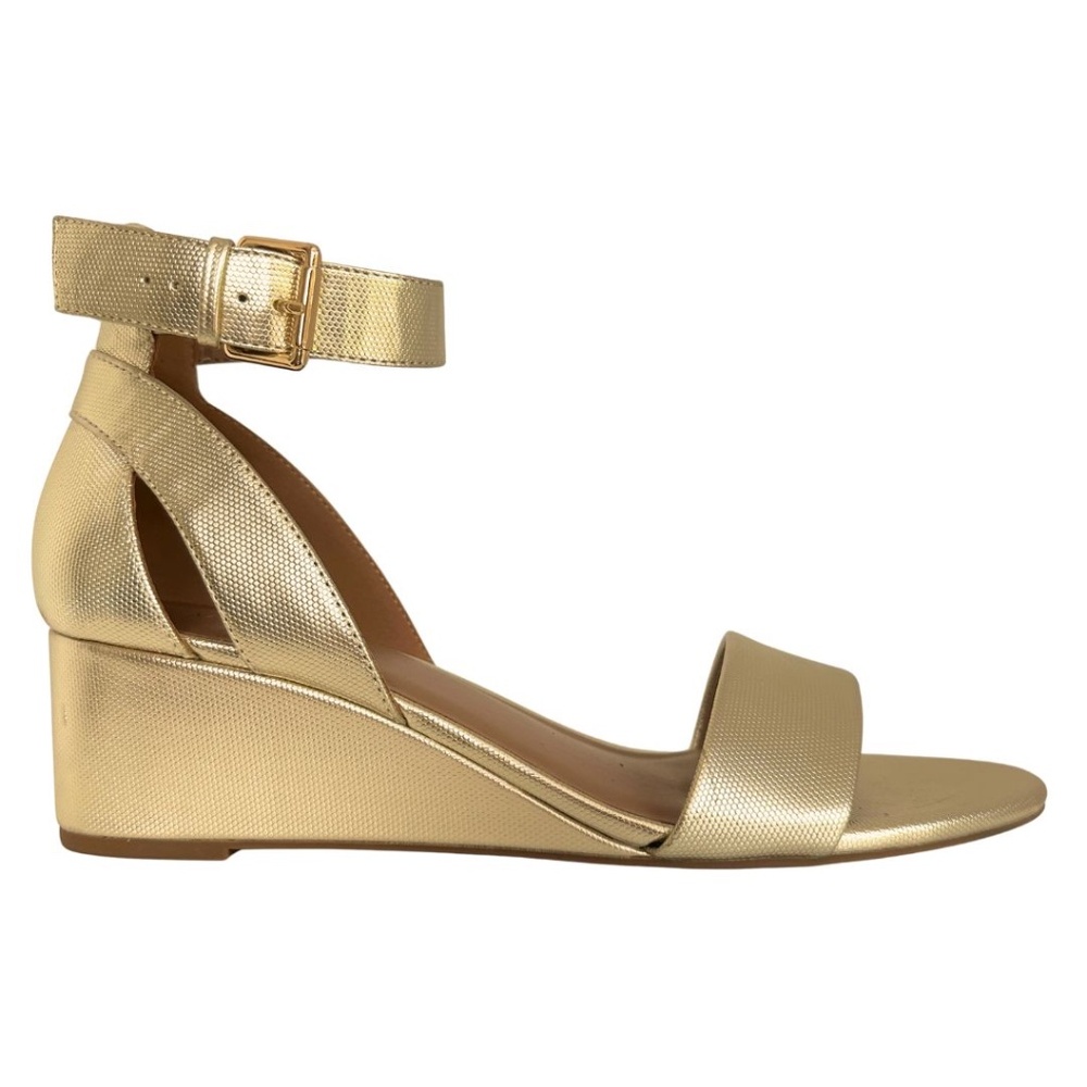 Aerosoles Gold Textured Faux Leather Ankle Strap Sandal Sz 10.5